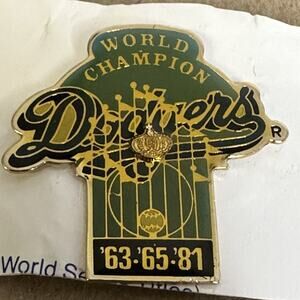 Dodgers World Champions Pin '63 '65 '81 Gold Tone Vintage